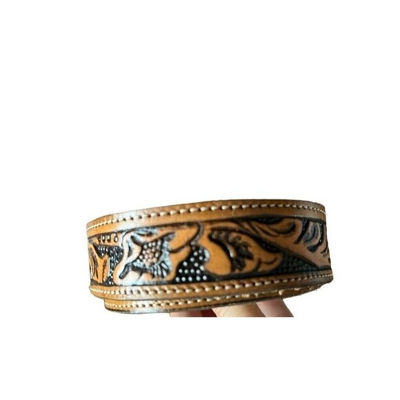 Vintage Western Floral Leather Belt 40" Brown Embossed Country Concert Workwear - Picture 1 of 12